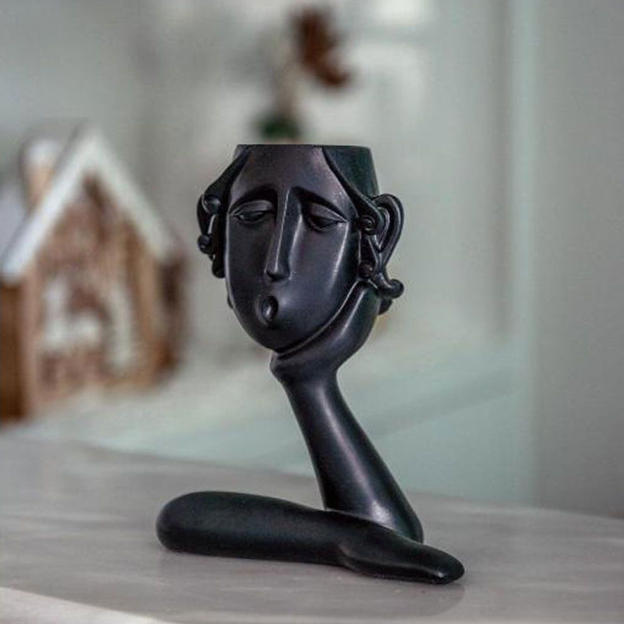 Vază decorativă BASIMA B din poliresină, neagră mată, 16 x 8 x 20 cm