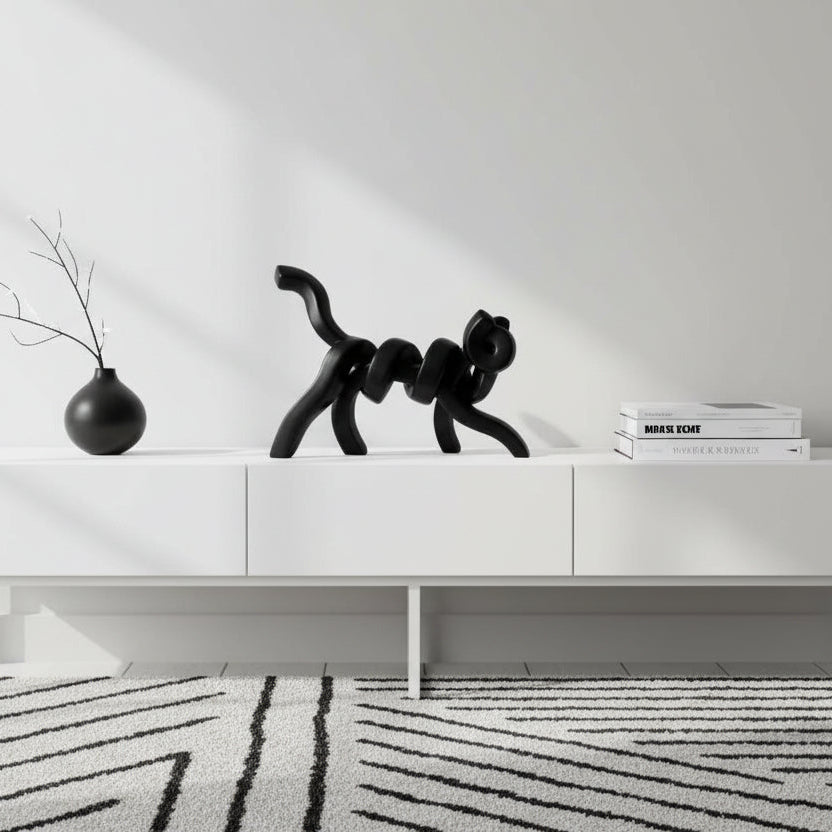 Pisică decorativă FINTAS neagră din polirășină, 30 x 8 x 22 cm