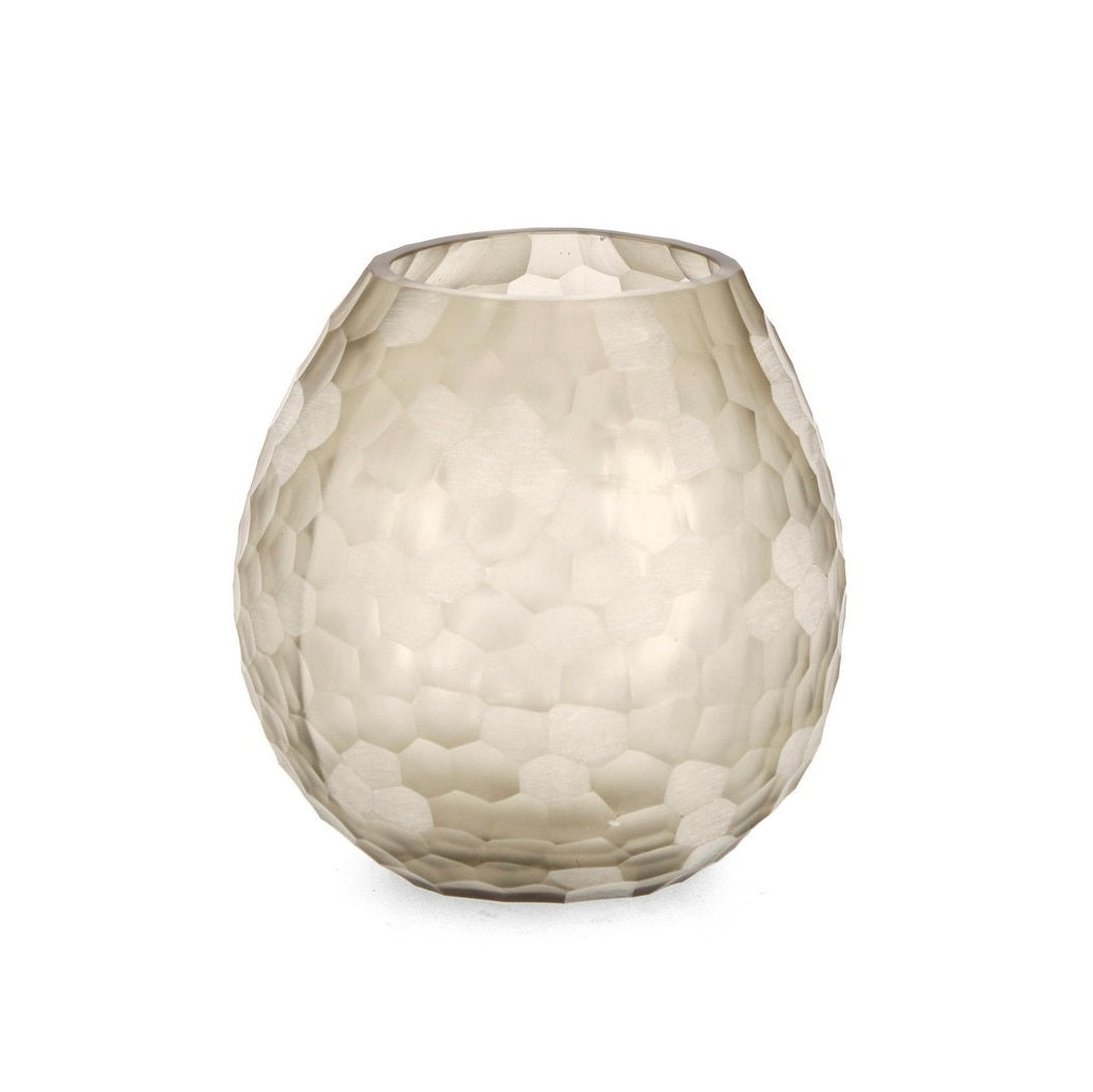 Vază SAMPUR BEIGE din sticlă lucrată manual, diametru 20,5 cm, înălțime 19,5 cm