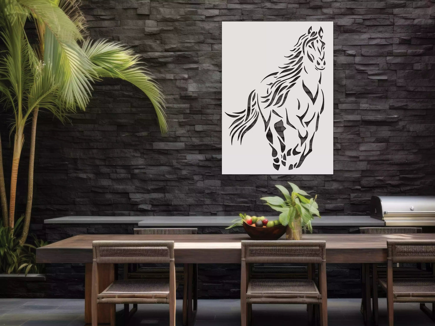 "Spiritul Liber al Calului" impresionează prin eleganță și dinamism, surprinzând perfect spiritul liber al calului. Cu un design artistic ce combină linii fluide și contraste puternice, simbolizează puterea, noblețea și mișcarea.