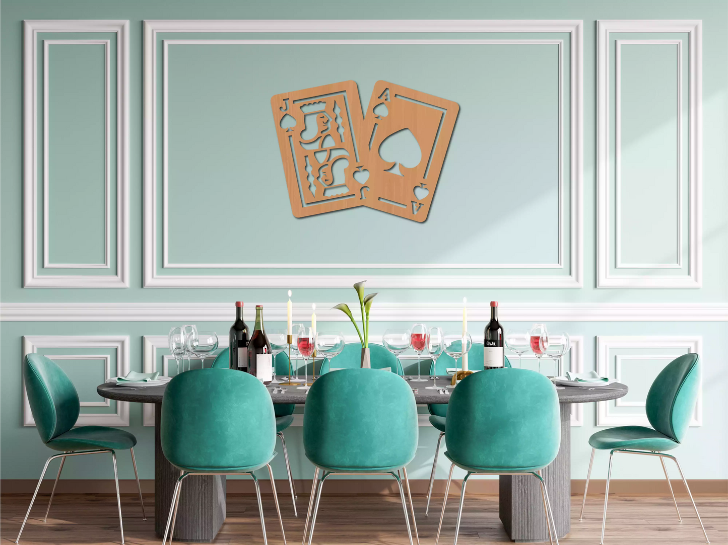 Cărți de Poker - Decorațiune Perete Fibre Lemn