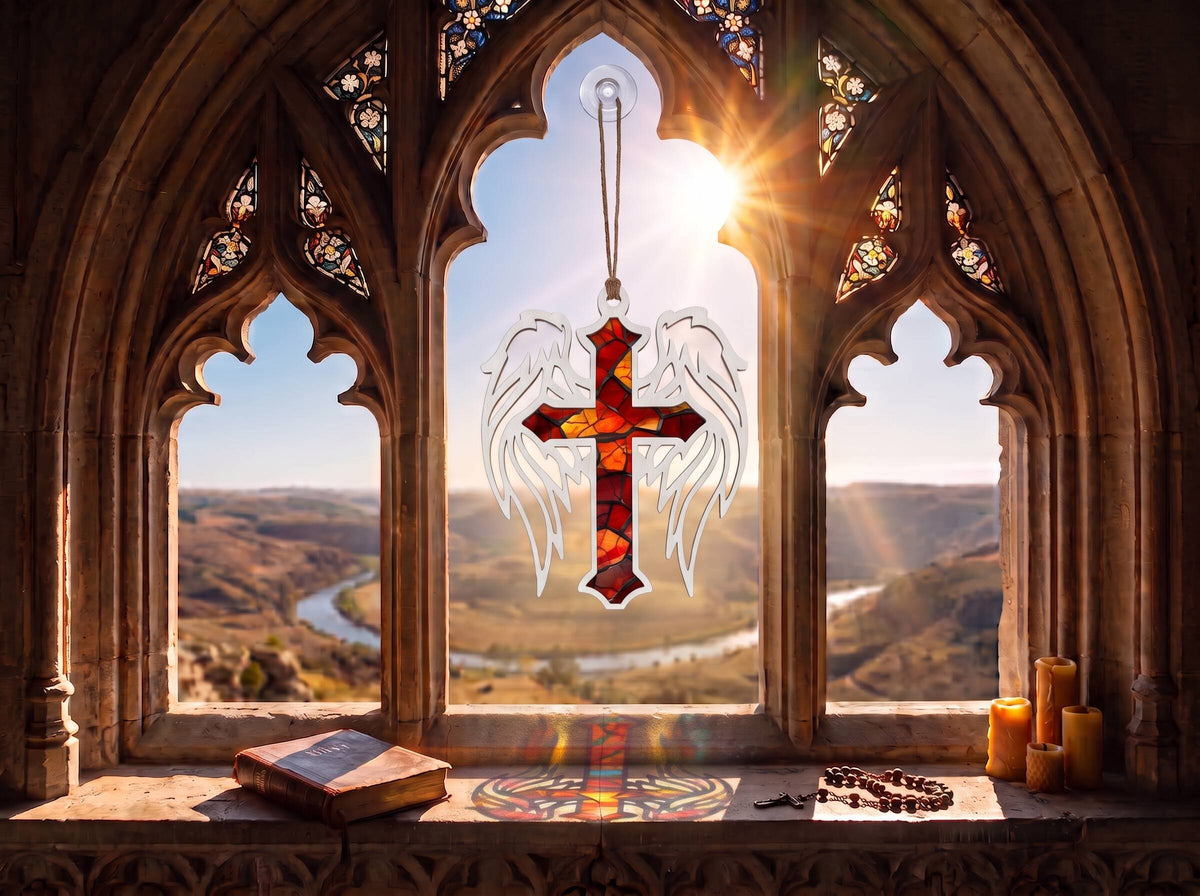 Cruce cu Aripi de Înger - Decorațiuni Ferestre & Sun Catchers