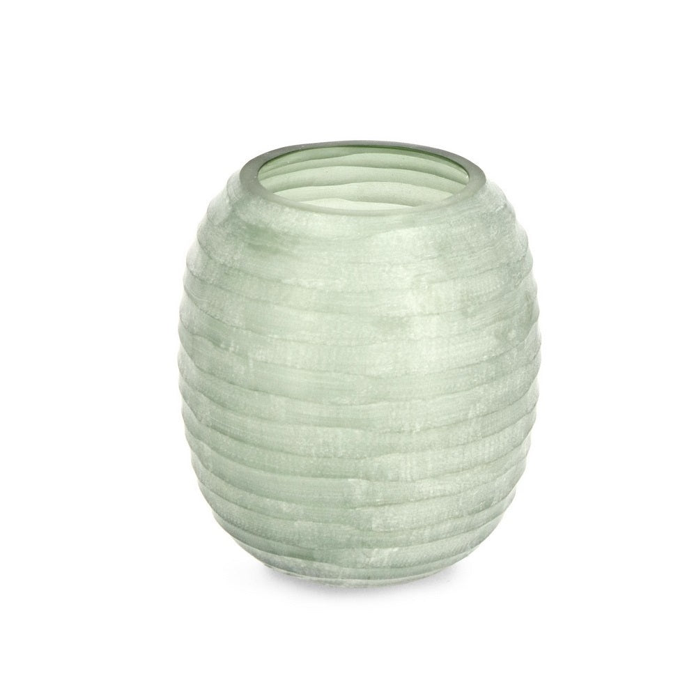 Vază DONDRA GREEN din sticlă lucrată manual, diametru 22 cm, înălțime 23 cm