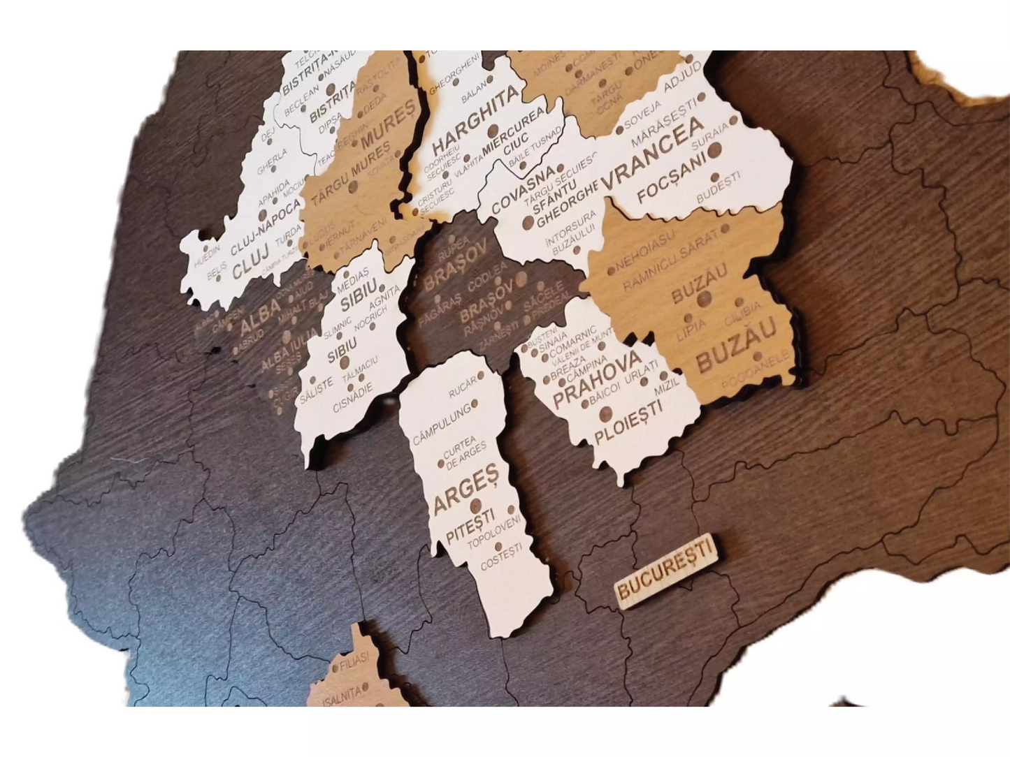 Hartă 3D Județe România - Decorațiune Perete Puzzle Fibre Lemn