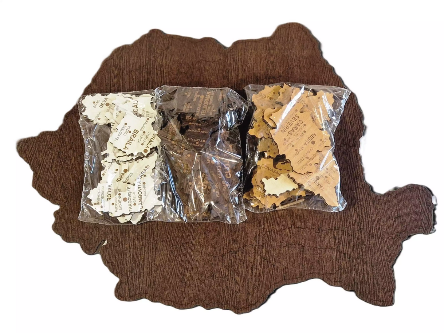 Hartă 3D Județe România - Decorațiune Perete Puzzle Fibre Lemn