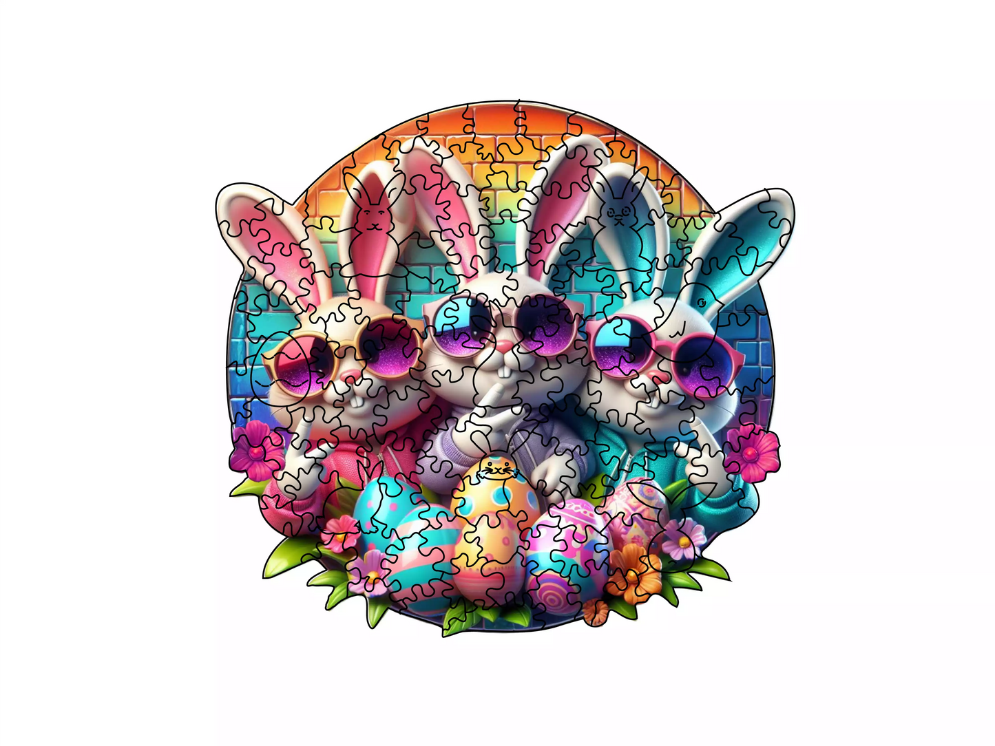 Iepurași Cool de Paște - Puzzle Jigsaw Fibre Lemn