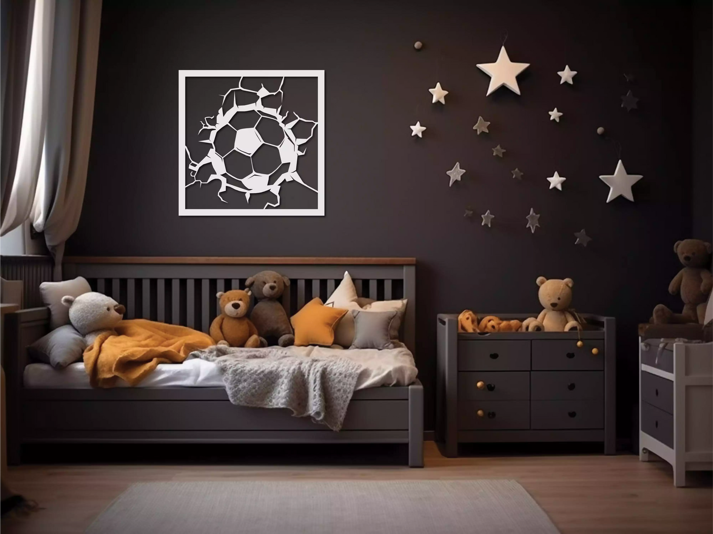 Impactul Mingii de Forbal - Decorațiune Perete Fibre Lemn
