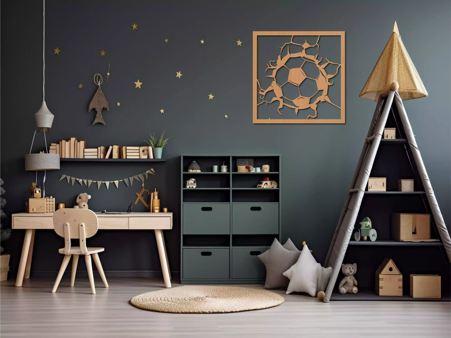 Impactul Mingii de Forbal - Decorațiune Perete Fibre Lemn