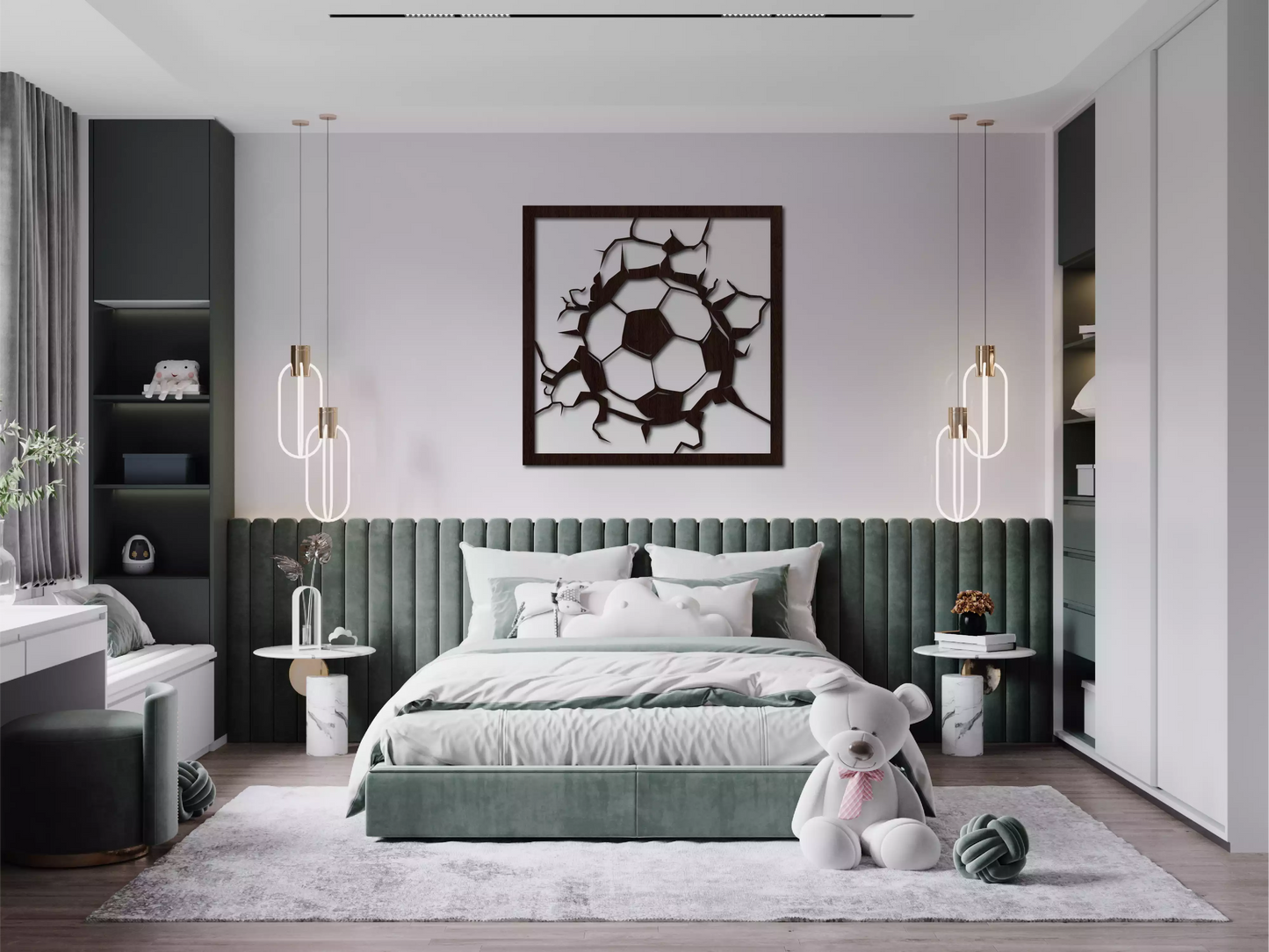 Impactul Mingii de Forbal - Decorațiune Perete Fibre Lemn