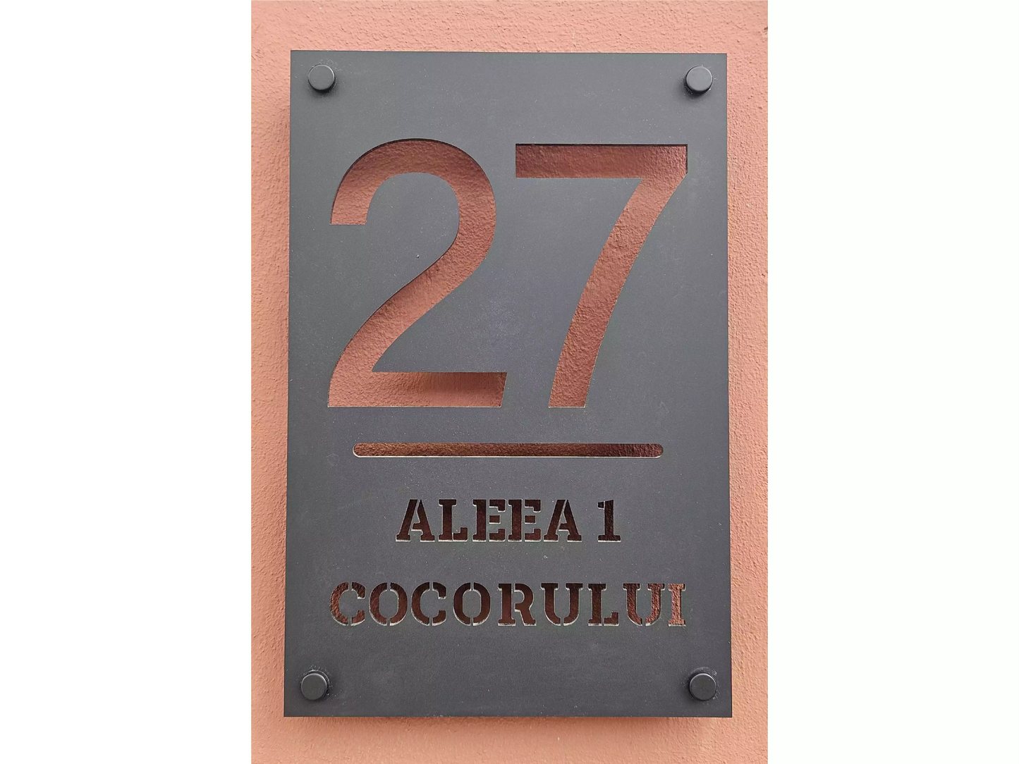 plăcuță număr casă personalizată acrilic negru decupat, număr casă personalizat modern din acrilic, plăcuță număr poartă acrilic negru
