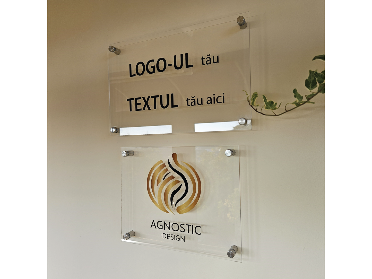 plăcuță personalizată cu logo și nume acrilic, plăcuță firmă personalizată, plăcuță personalizată cu logo premium rezistentă