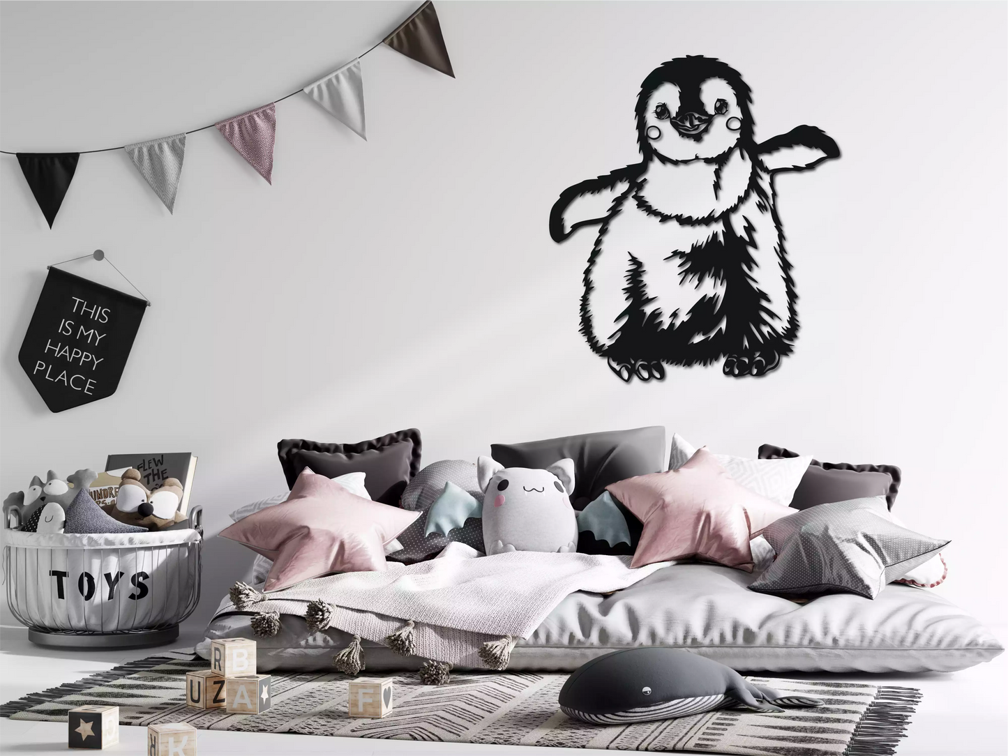 Pinguinul Zbârlit - Decorațiune Perete Fibre Lemn