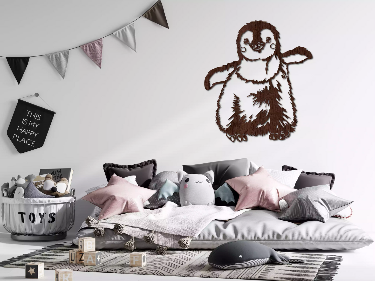 Pinguinul Zbârlit - Decorațiune Perete Fibre Lemn