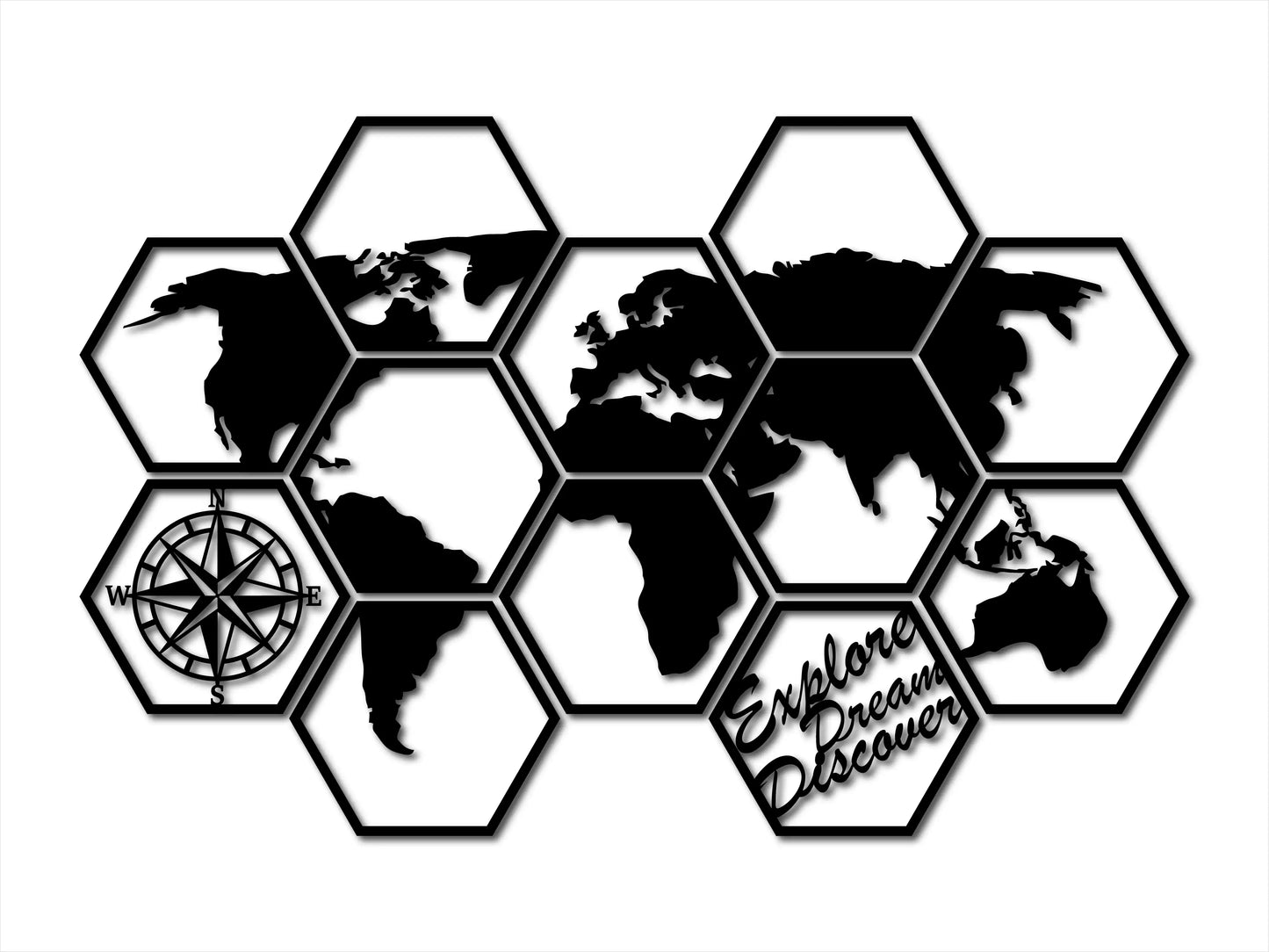 shopify_design.webp Harta Lumii Hexagonală - Decorațiune Perete Fibre Lemn