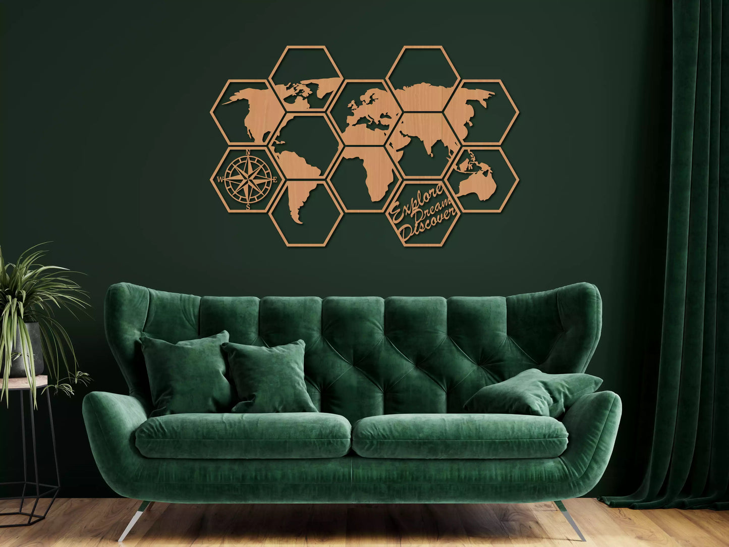 shopify_fag.webp Harta Lumii Hexagonală - Decorațiune Perete Fibre Lemn