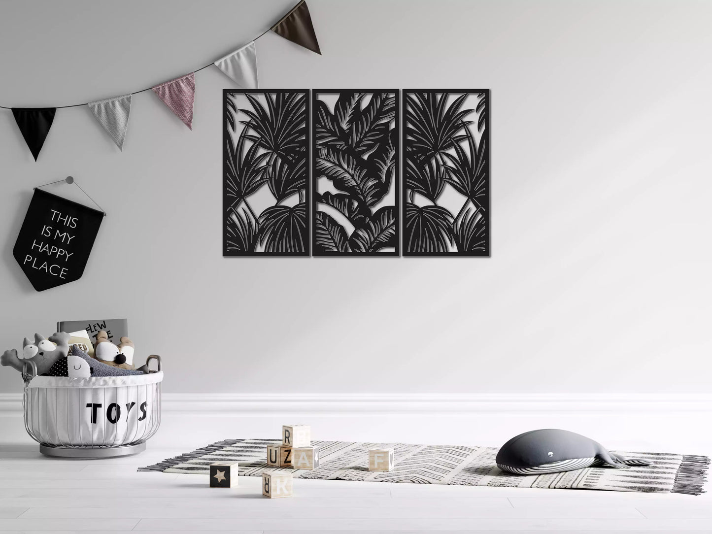 shopify_negru.webp Jungla Frunzelor - Decorațiune Perete Fibre Lemn