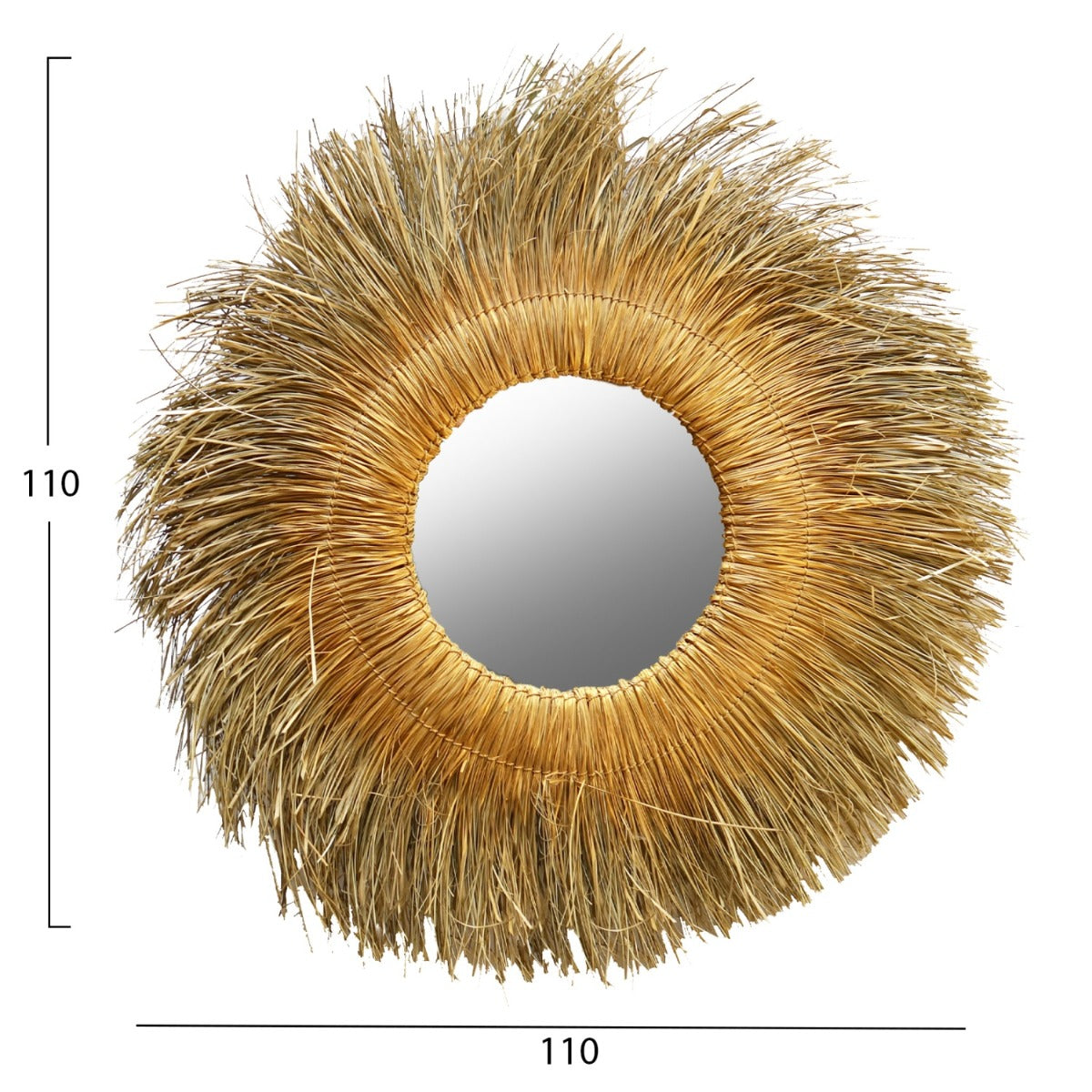 Oglindă THULINS cu ramă din fibre naturale, diametru 110 cm