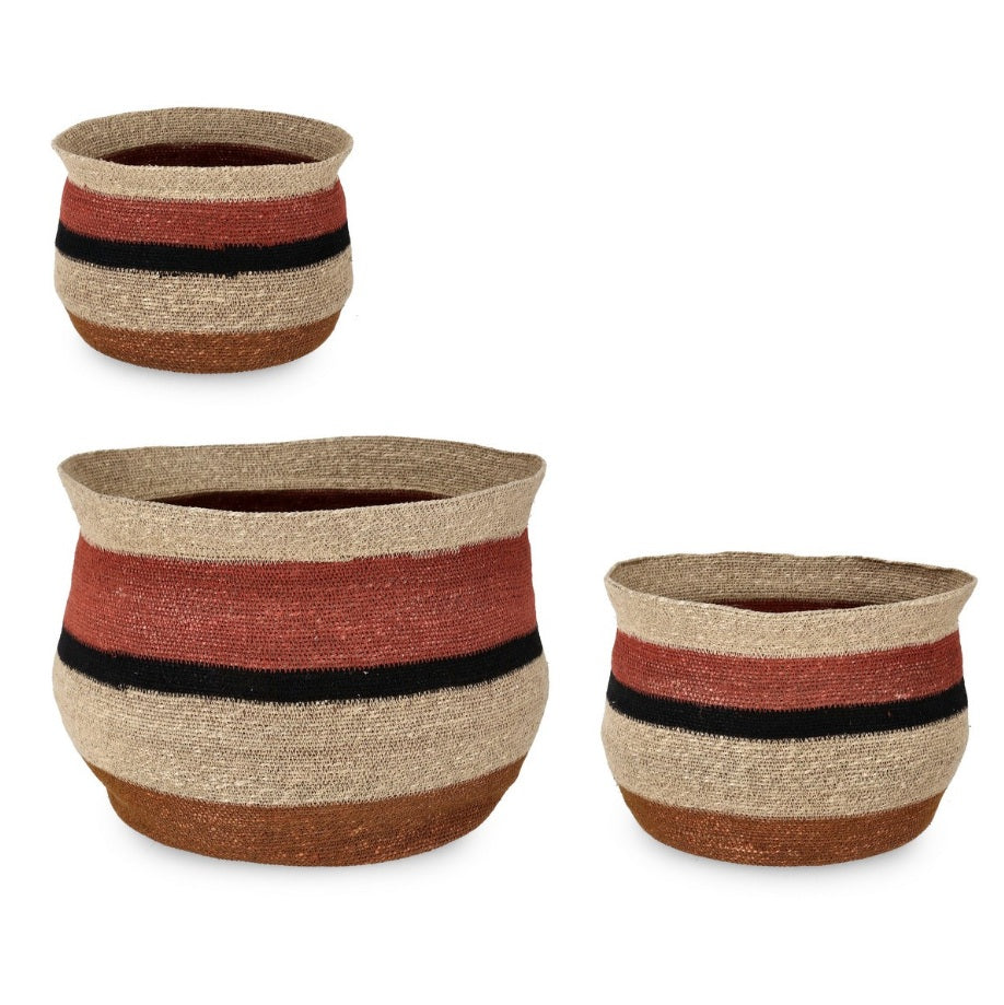 Set 3 coșuri decorative WAYLON AMPHORA HIGH din posidonia oceanica, Ø25, Ø30 și Ø39 cm