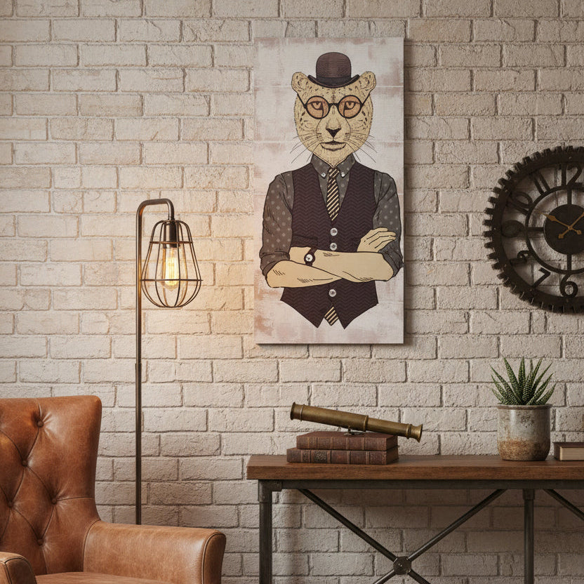 Tablou ALMON CAT din lemn și pânză, imprimat pe pânză, 30 x 60 cm