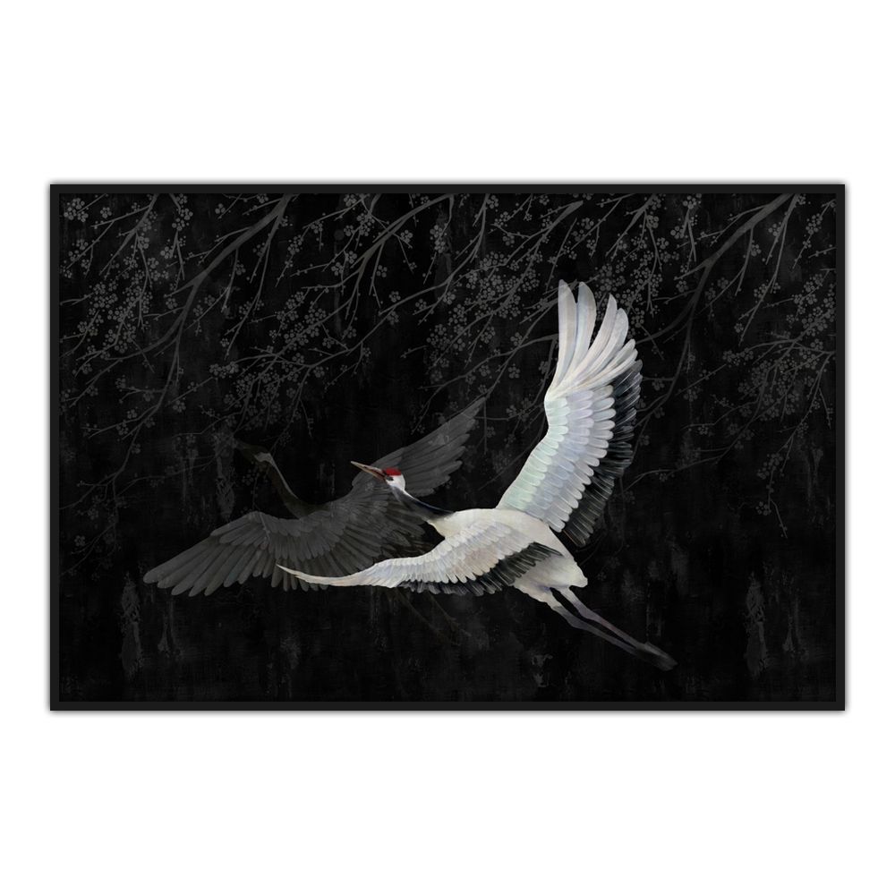 Tablou pe pânză GOLENT CRANE cu cocor alb în zbor, lemn și pânză, 123 x 83 cm