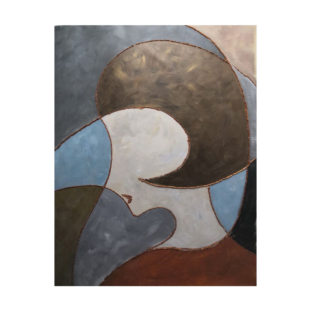 Tablou abstract LATENT pe pânză și lemn, în tonuri de bej și gri, 76 x 100 cm