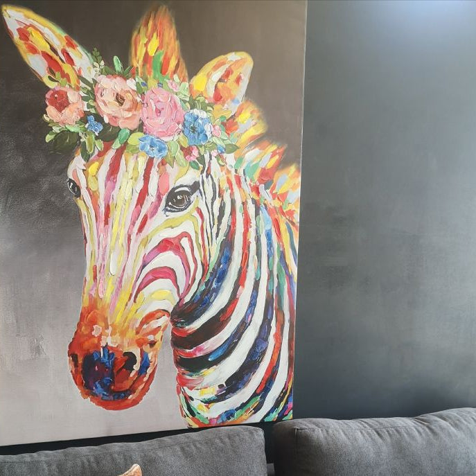 Tablou pe pânză CAPENO ZEBRA A, cu zebră colorată, dimensiune 80 x 120 cm