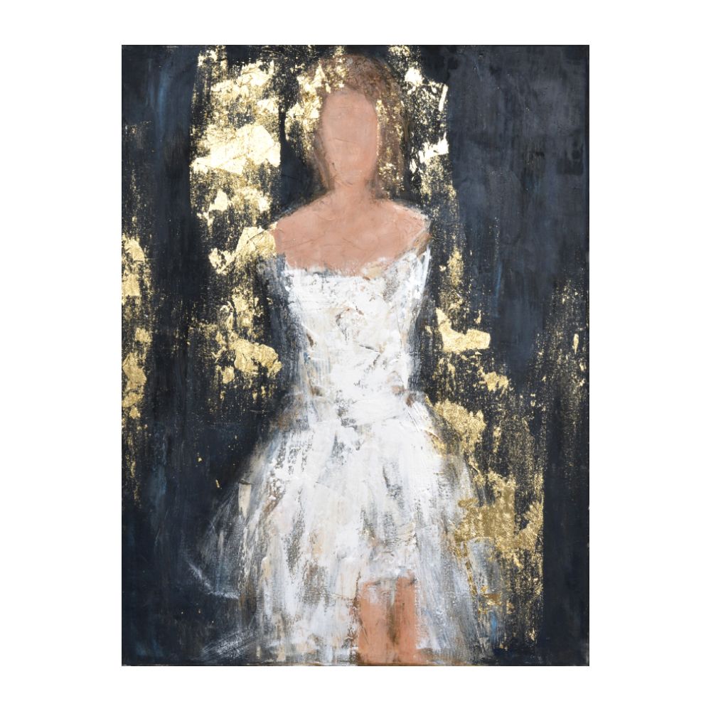 Tablou BALIMA WOMEN din pânză și lemn, 90 x 120 cm, nuanțe aurii și negre