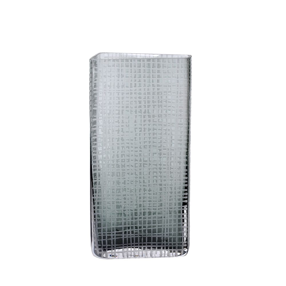 Vază KASONA din sticlă gri cu textură în relief, 16 x 12 x 33 cm