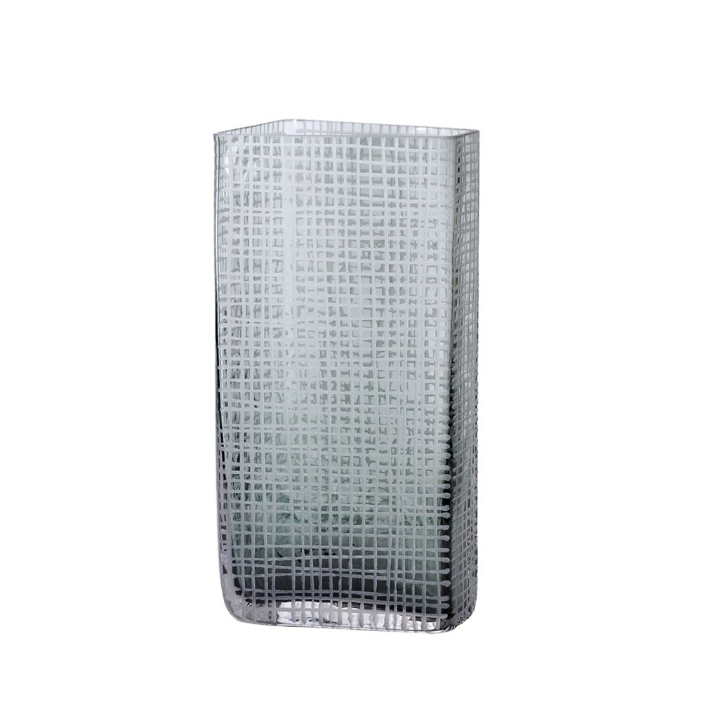 Vază KASONA din sticlă gri cu textură în relief, 16 x 12 x 33 cm