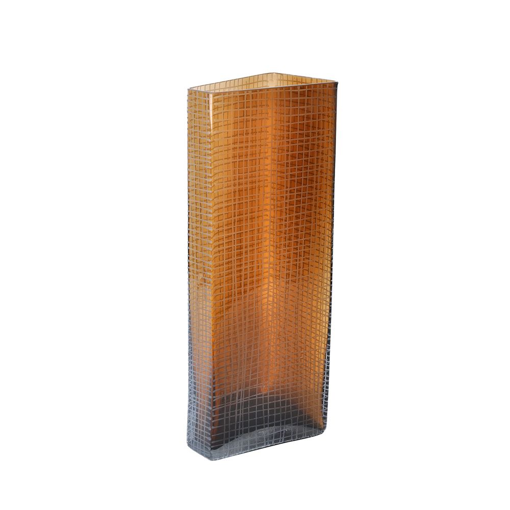 Vază KASONA din sticlă texturată maro, 16 x 12 x 44 cm