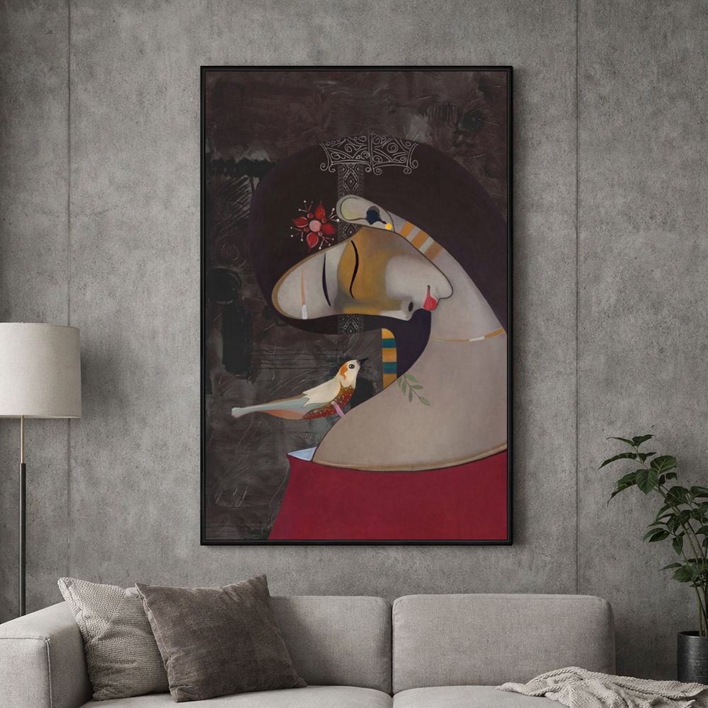 Tablou DALIMA din pânză și lemn, 70 x 110 cm, portret de femeie pe fundal întunecat
