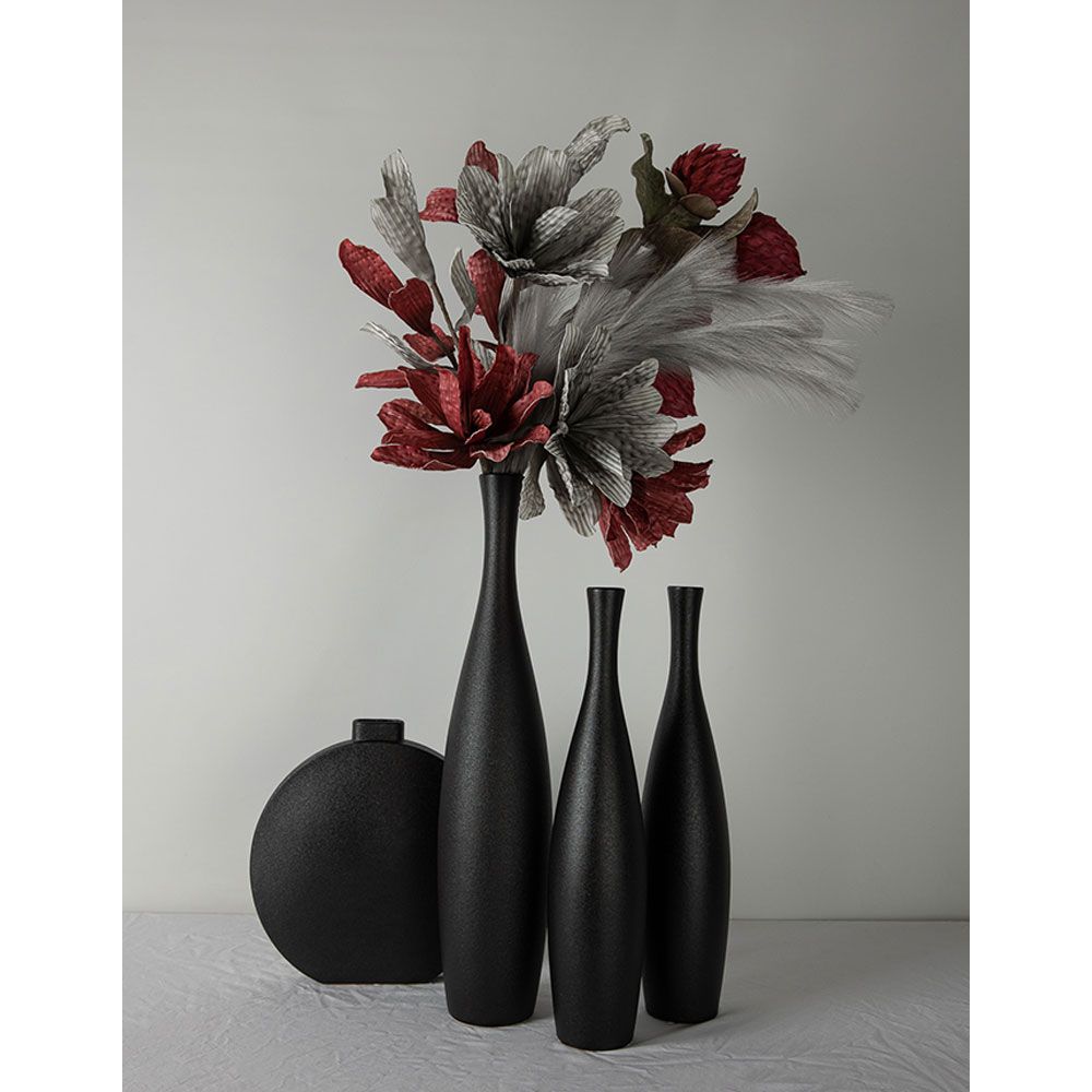 Vază ceramică NAFENA, finisaj antracit mat, 12x12x48 cm