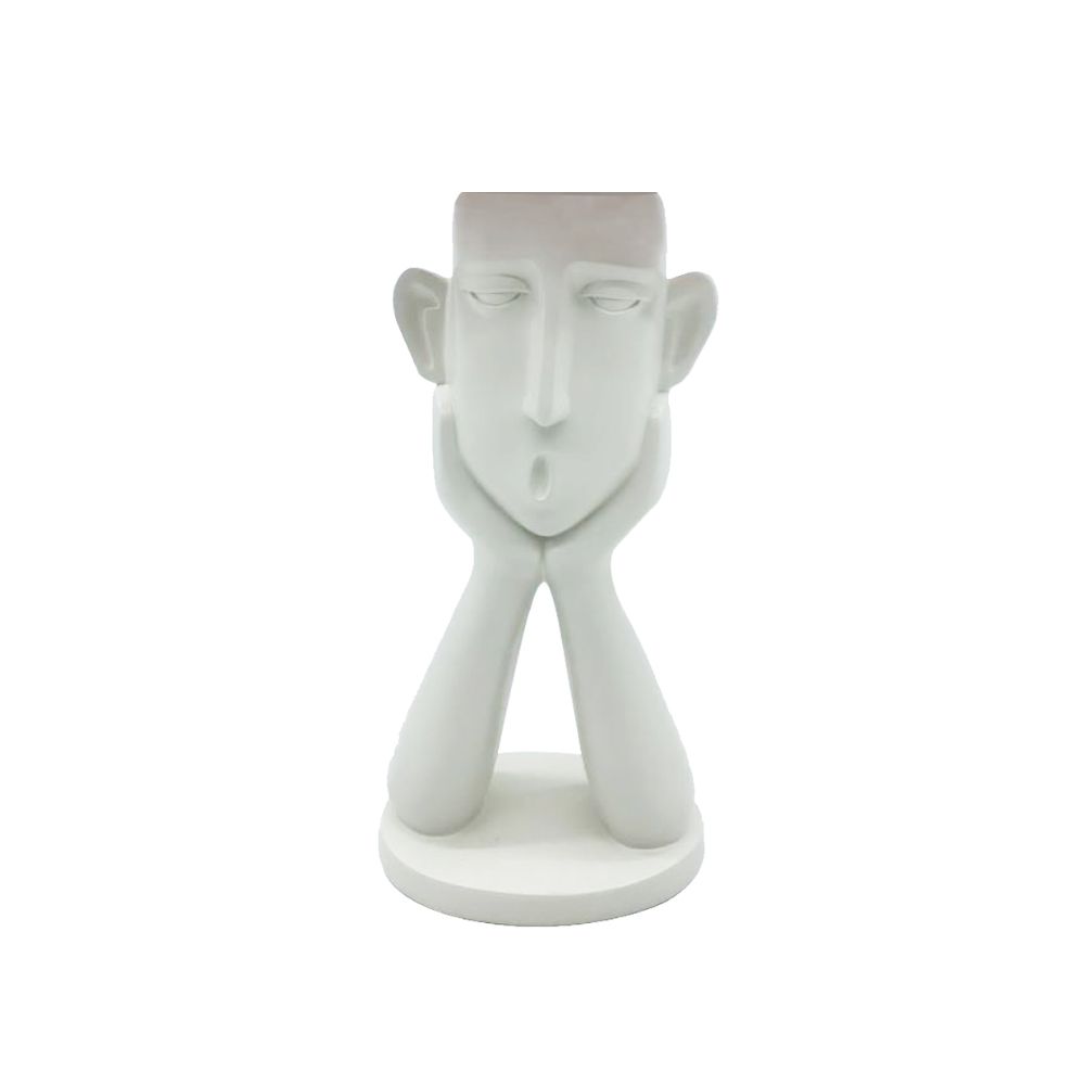 Vază decorativă BASIMA A din poliresină, albă mată, 13 x 9 x 26 cm