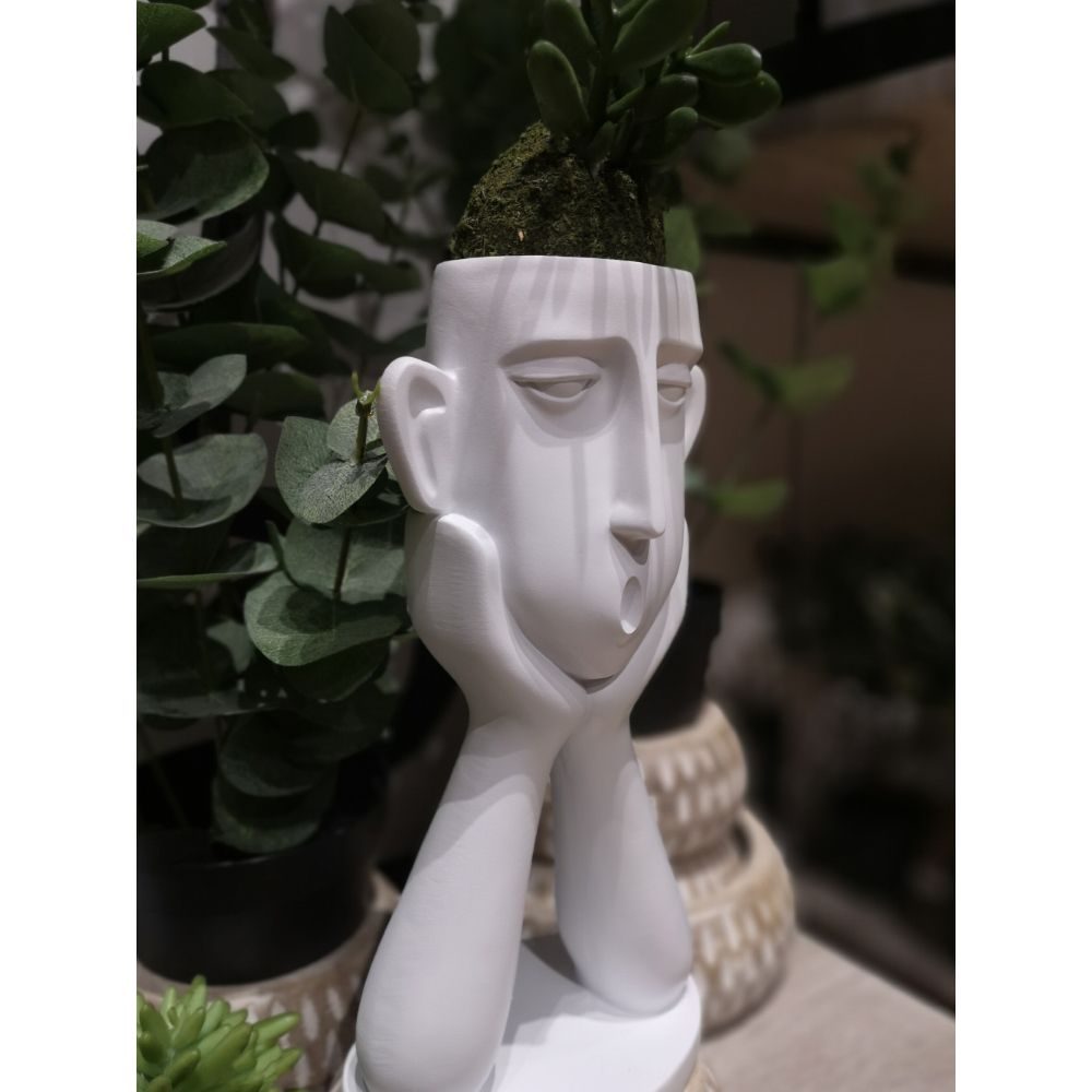 Vază decorativă BASIMA A din poliresină, albă mată, 13 x 9 x 26 cm
