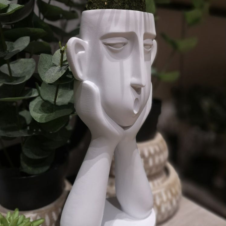 Vază decorativă BASIMA A din poliresină, albă mată, 13 x 9 x 26 cm