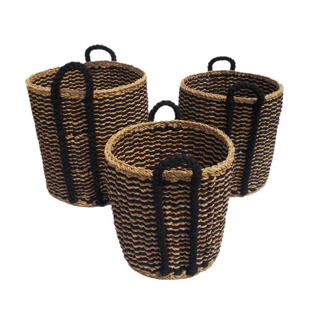 Set 3 coșuri DURUM din iarbă de mare și frânghie hogla, 35, 40 și 45 cm