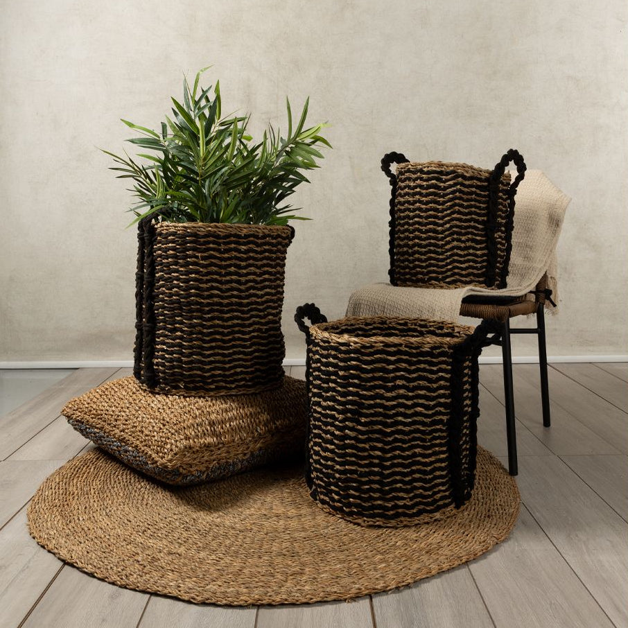 Set 3 coșuri DURUM din iarbă de mare și frânghie hogla, 35, 40 și 45 cm