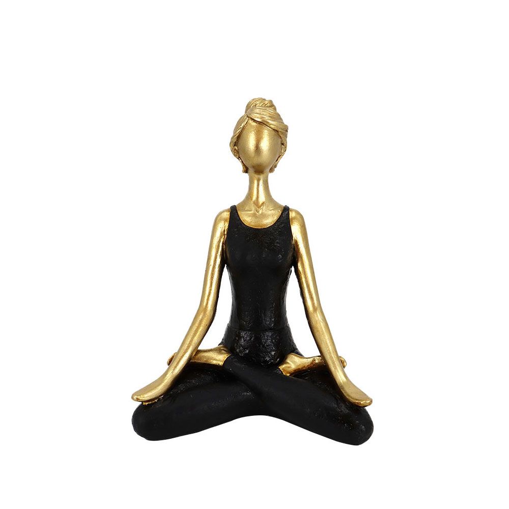 Figurină decorativă HABENA YOGA A din poliresină, auriu și negru, 14x9x20 cm
