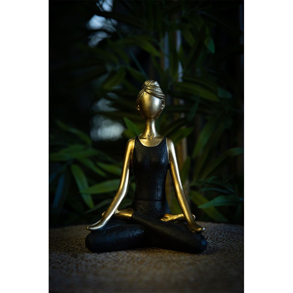 Figurină decorativă HABENA YOGA A din poliresină, auriu și negru, 14x9x20 cm