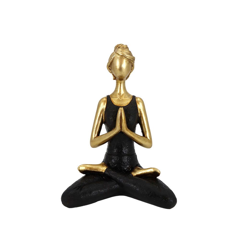 Figurină HABENA YOGA B din polirășină, corp auriu și bază neagră, 14 x 9 x 19 cm