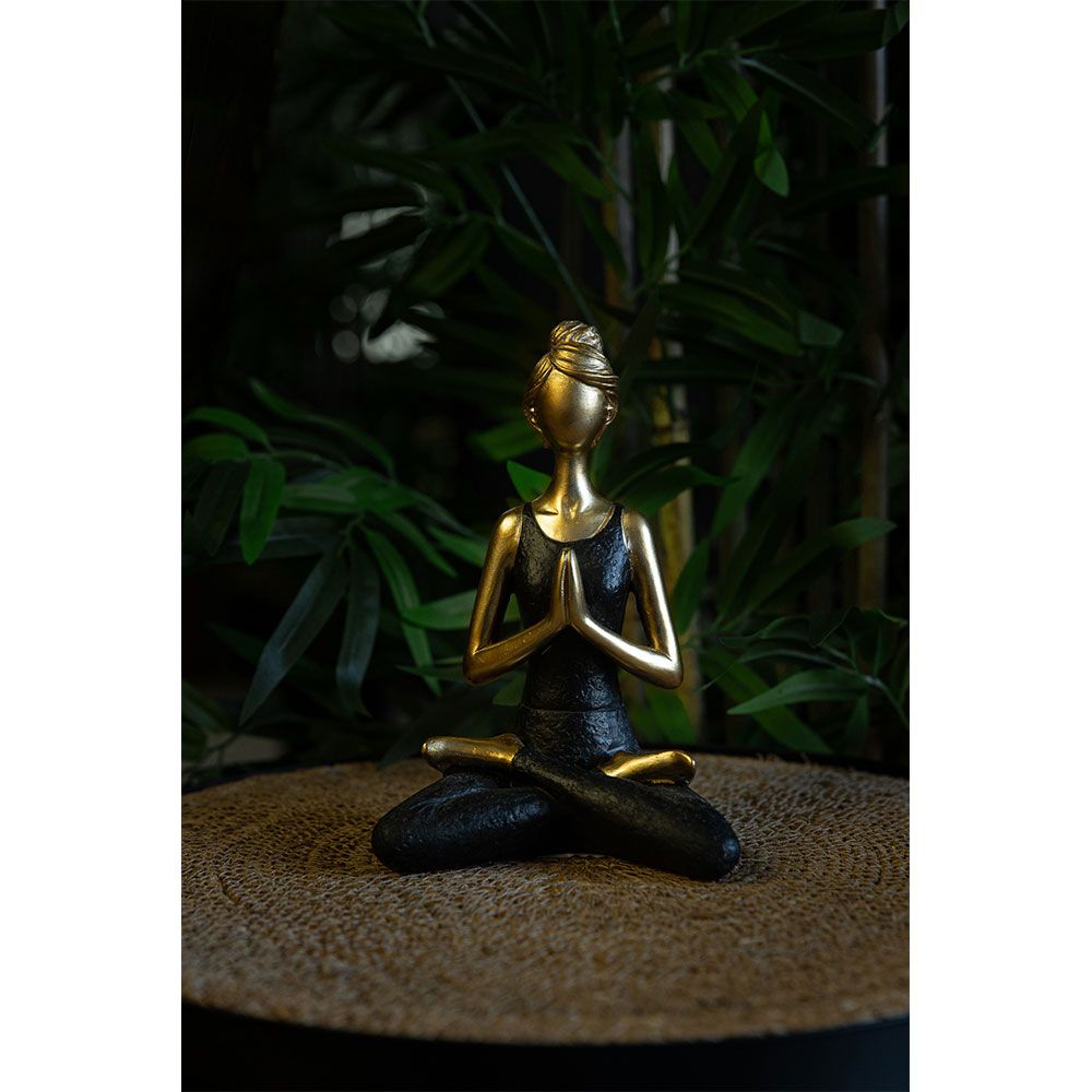 Figurină HABENA YOGA B din polirășină, corp auriu și bază neagră, 14 x 9 x 19 cm