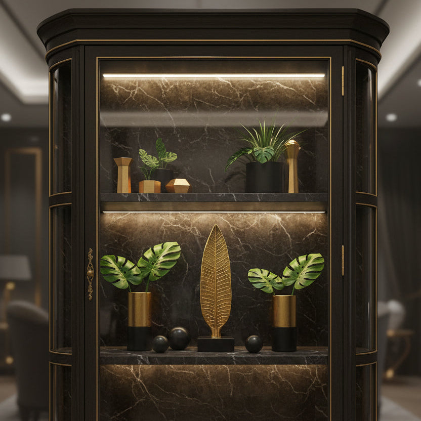 Decorațiune OMELA LEAF C din polirășină, auriu și negru, 9 x 5 x 31 cm
