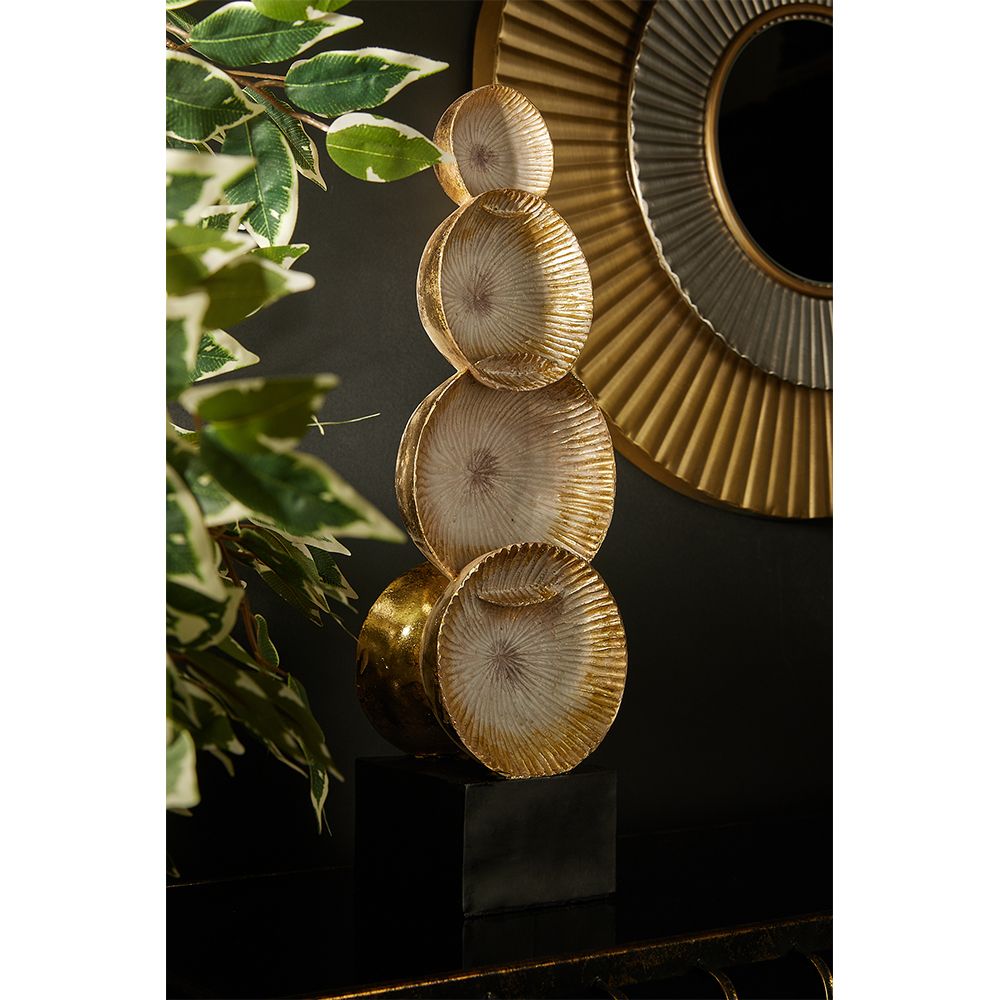 Totem decorativ HAVENA din polirășină, auriu și negru, 16 x 12 x 49 cm