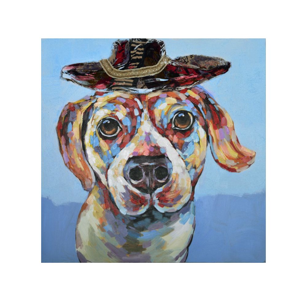 Tablou AXEL DOG B cu portret de câine, pânză și lemn, 100 x 100 cm