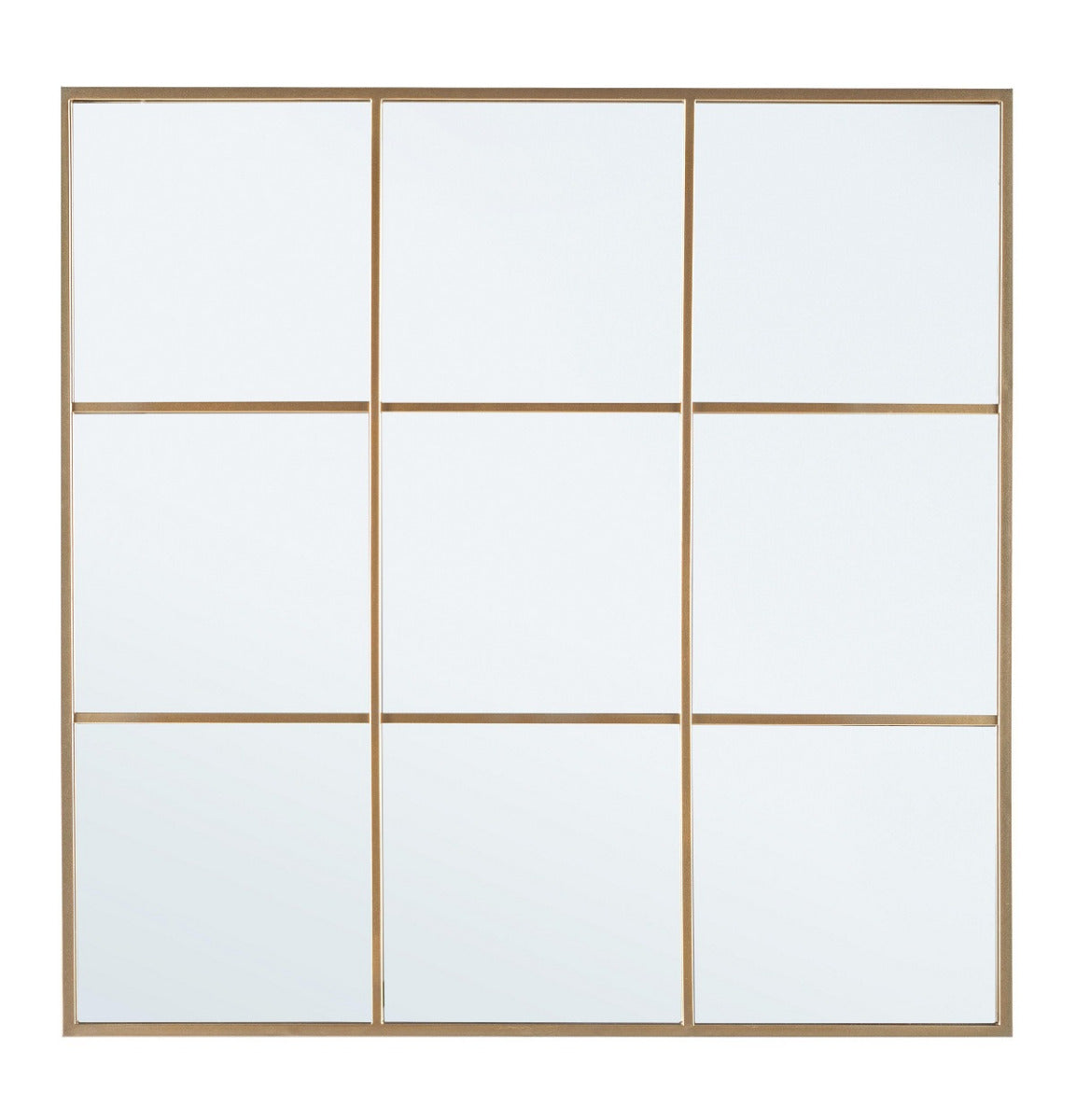 Oglindă de perete NUCLEOS gold, ramă și bare metalice, spate MDF, 90 x 90 cm