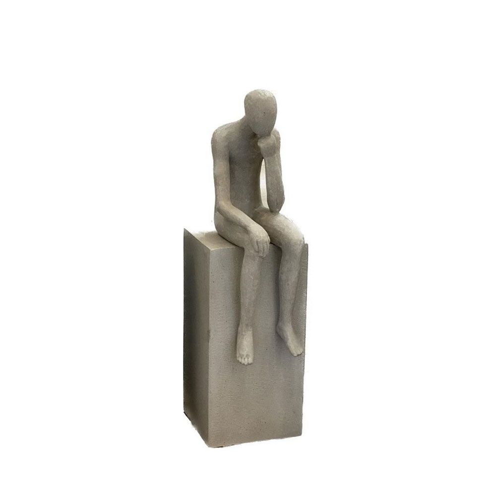 Figurină decorativă PORTER THINKING MAN din piatră artificială bej, 23 x 15 x 53 cm