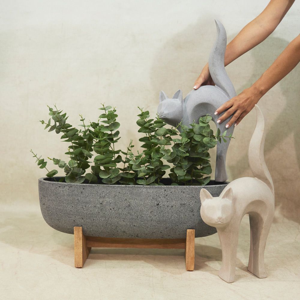 Statuie decorativă SARONA CAT din piatră artificială, 31 x 15 x 62 cm
