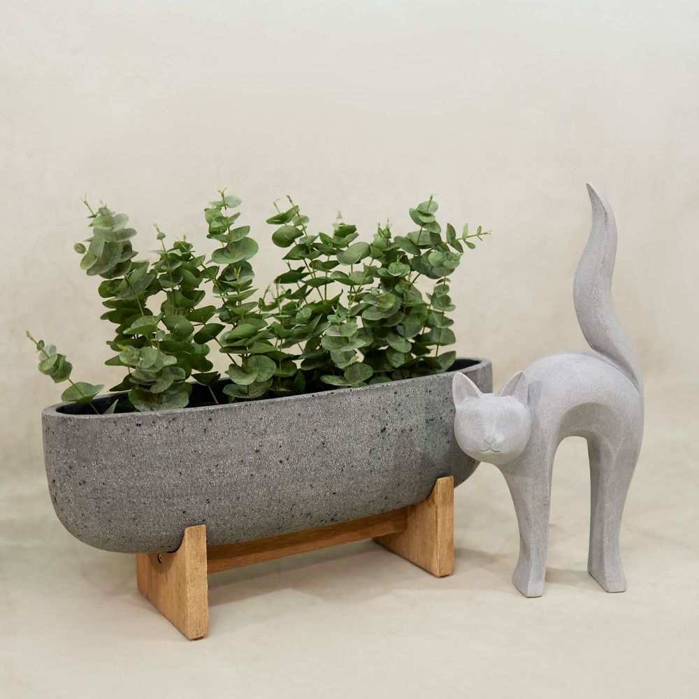 Statuie decorativă SARONA CAT din piatră artificială, 31 x 15 x 62 cm