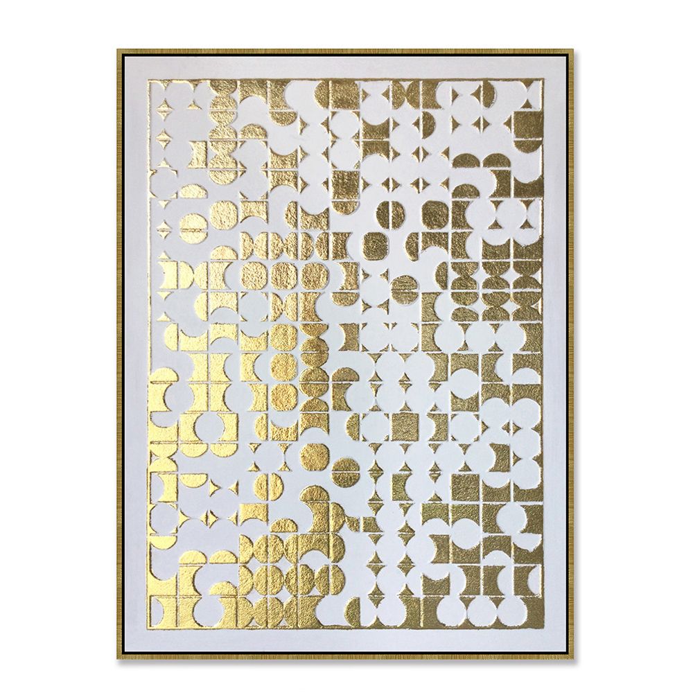 Tablou ROSTO pe pânză cu ramă, detalii aurii în relief pe fond alb, 90 x 120 cm