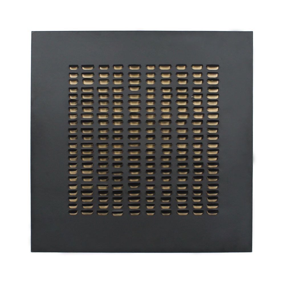 Tablou decorativ LOVIN din metal și MDF, negru cu detalii aurii, 80 x 80 cm
